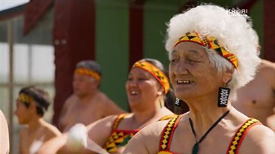 Still of Patea Maori Club performers from documentary Poi E: The Story of Our Song