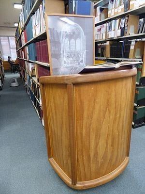 Wooden pulpit in library