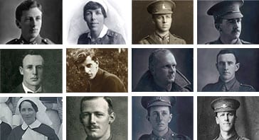 Mosaic of photographs of Collegians who served in the First World War