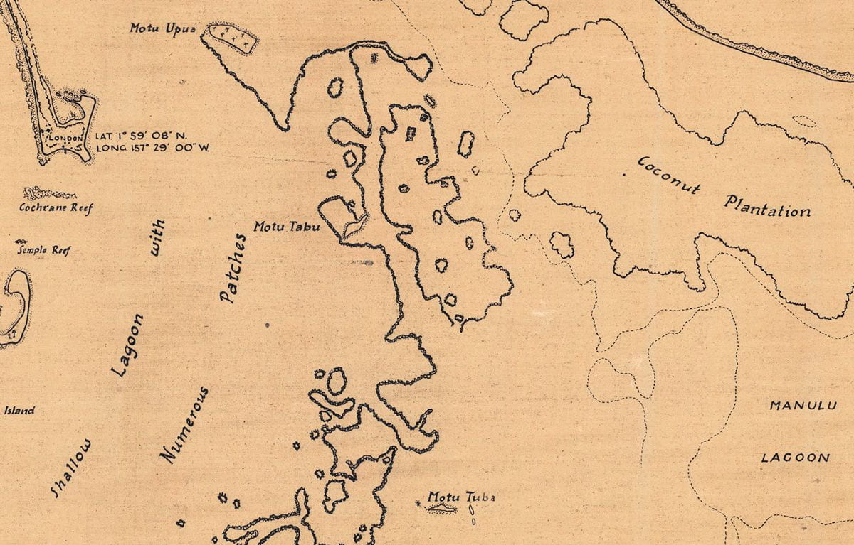 Christmas Island (Kiritimati), 1941. Detail. Survey map by N. J. Hill. Digital cartographic collection, Research Services.