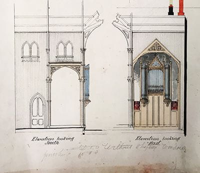 Design for organ chamber (detail), Holy Trinity Church Devonport (EB1).