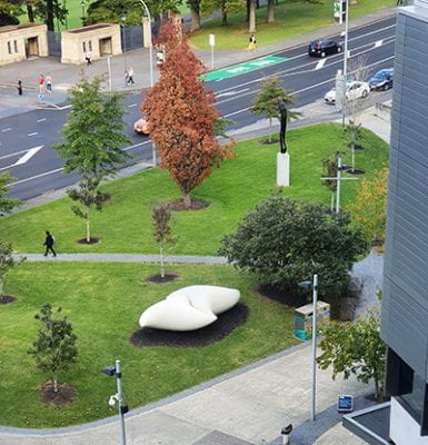 View of Chiara Corbelletto's Twins on the forecourt at Grafton from above