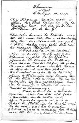First page of 1899 petition by Togia-Pule-toaki, King of Nuie.1