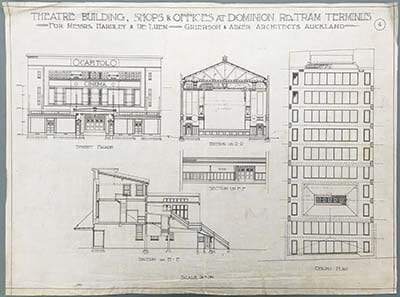 A sheet of architectural drawings for the Capitol Theatre.