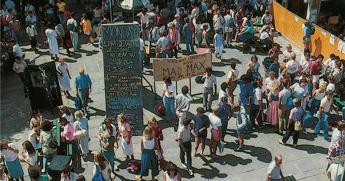 University of Auckland quad during Orientation Week in the 1980s