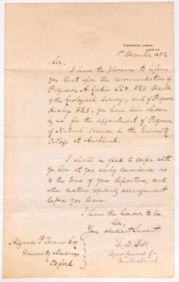 Detail of letter from Sir Francis Dillon Bell to Algernon Thomas, 1882.