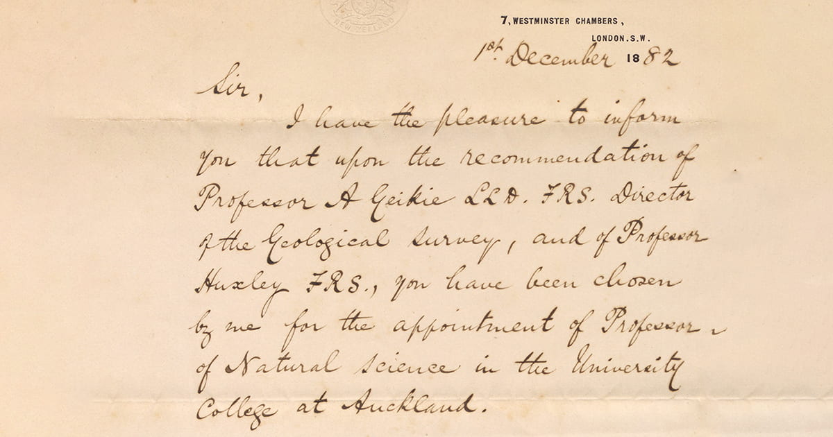 Detail of letter from Sir Francis Dillon Bell to Algernon Thomas, 1882.
