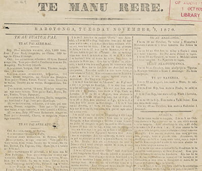 Masthead for 1 November 1870 issue of Te Manu Rere.