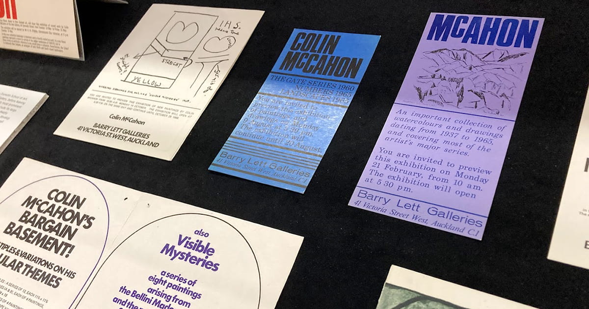 Gallery and exhibition ephemera from Colin McCahon's artist files.
